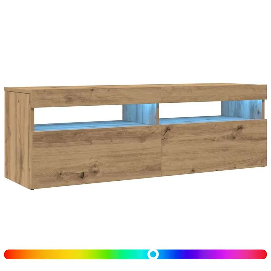 Meuble TV avec lumières LED chêne artisanal bois d'ingénierie - 2
