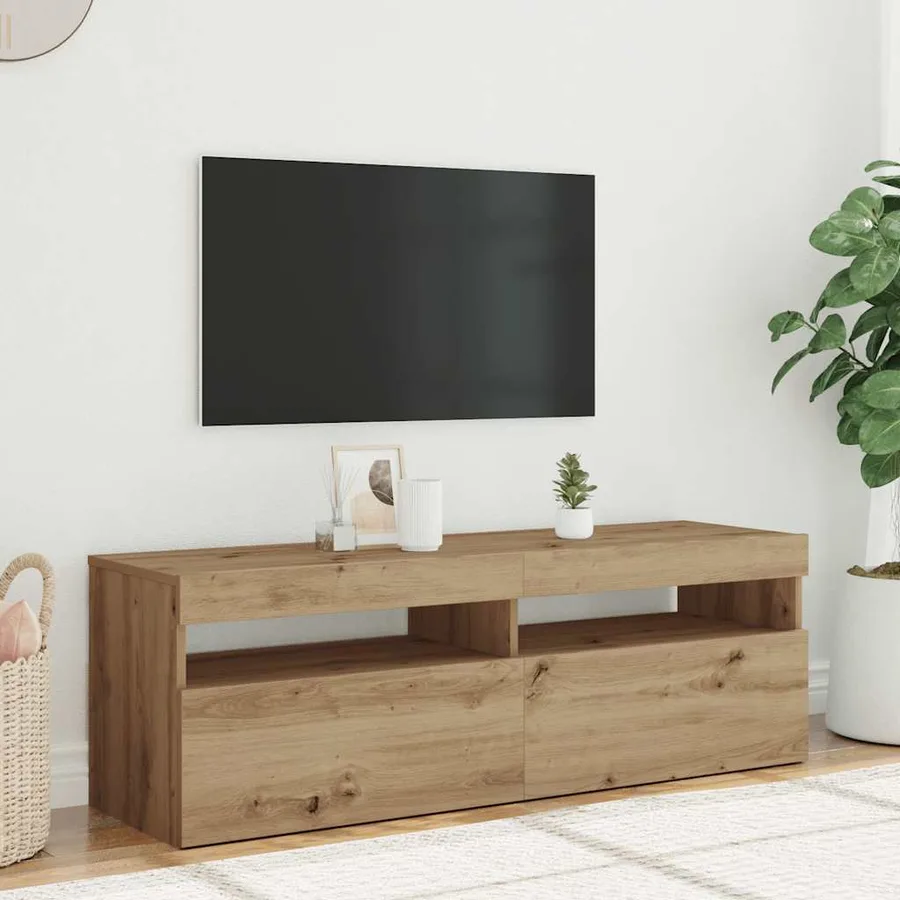Meuble TV avec lumières LED chêne artisanal bois d'ingénierie - 3
