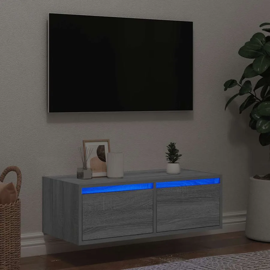Meuble TV avec lumières LED sonoma gris 75x35,5x25 cm