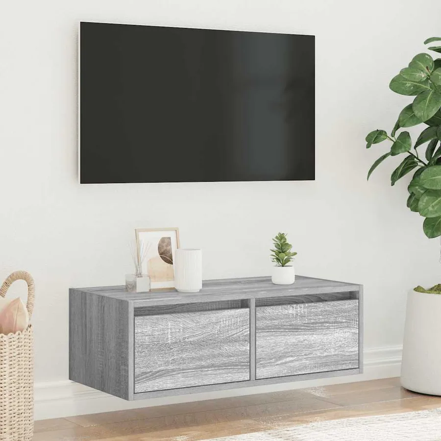 Meuble TV avec lumières LED sonoma gris 75x35,5x25 cm - 4