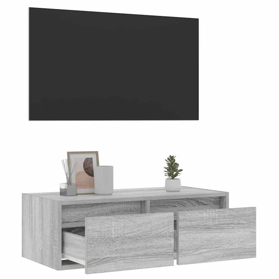 Meuble TV avec lumières LED sonoma gris 75x35,5x25 cm - 5