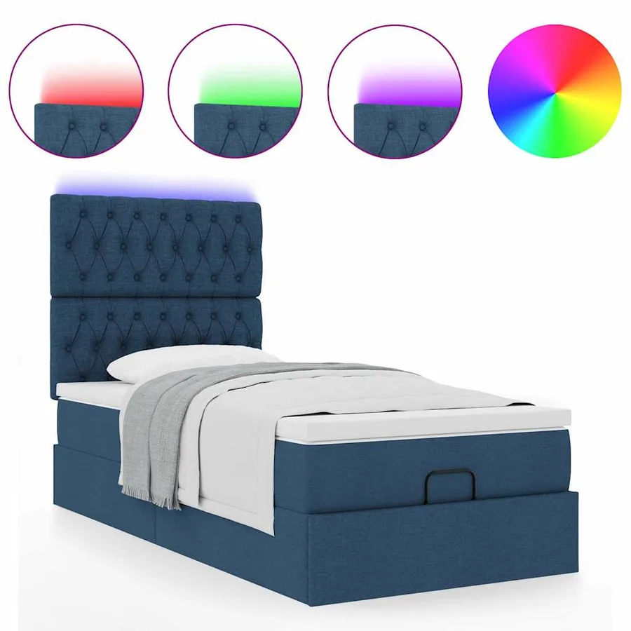Cadre de lit ottoman avec matelas bleu 90x190 cm tissu - 5