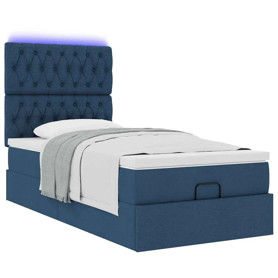 Cadre de lit ottoman avec matelas bleu 90x190 cm tissu - 6