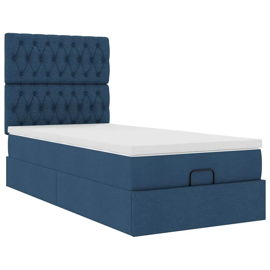 Cadre de lit ottoman avec matelas bleu 90x190 cm tissu - 7