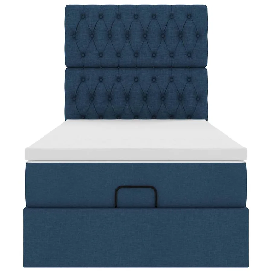Cadre de lit ottoman avec matelas bleu 90x190 cm tissu - 8