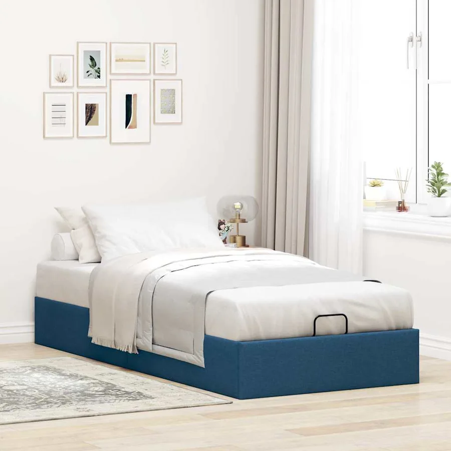 Cadre de lit ottoman sans matelas bleu 90x190 cm tissu - 3
