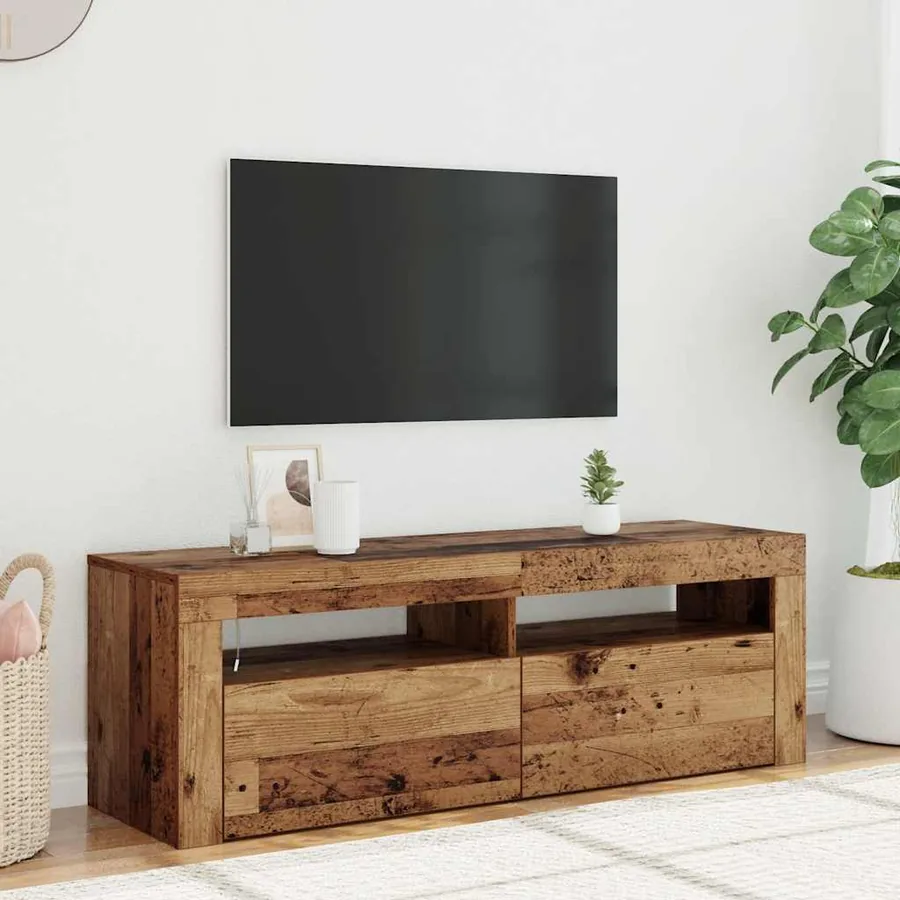 Meuble TV avec lumières LED vieux bois bois d'ingénierie