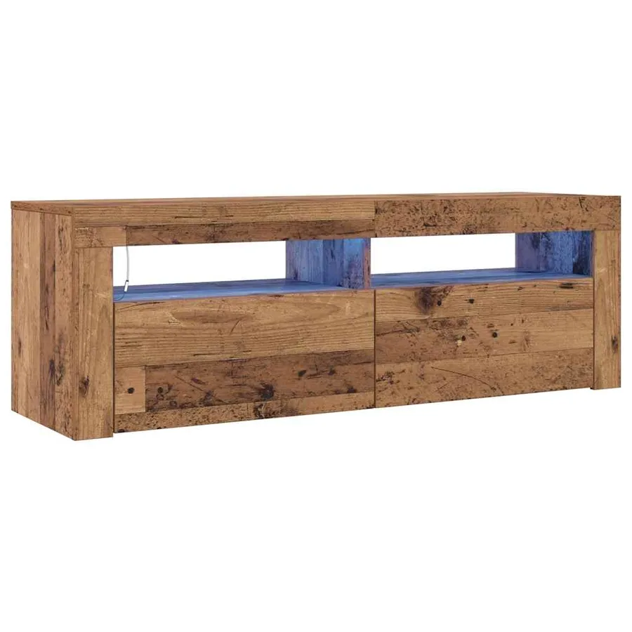 Meuble TV avec lumières LED vieux bois bois d'ingénierie - 2