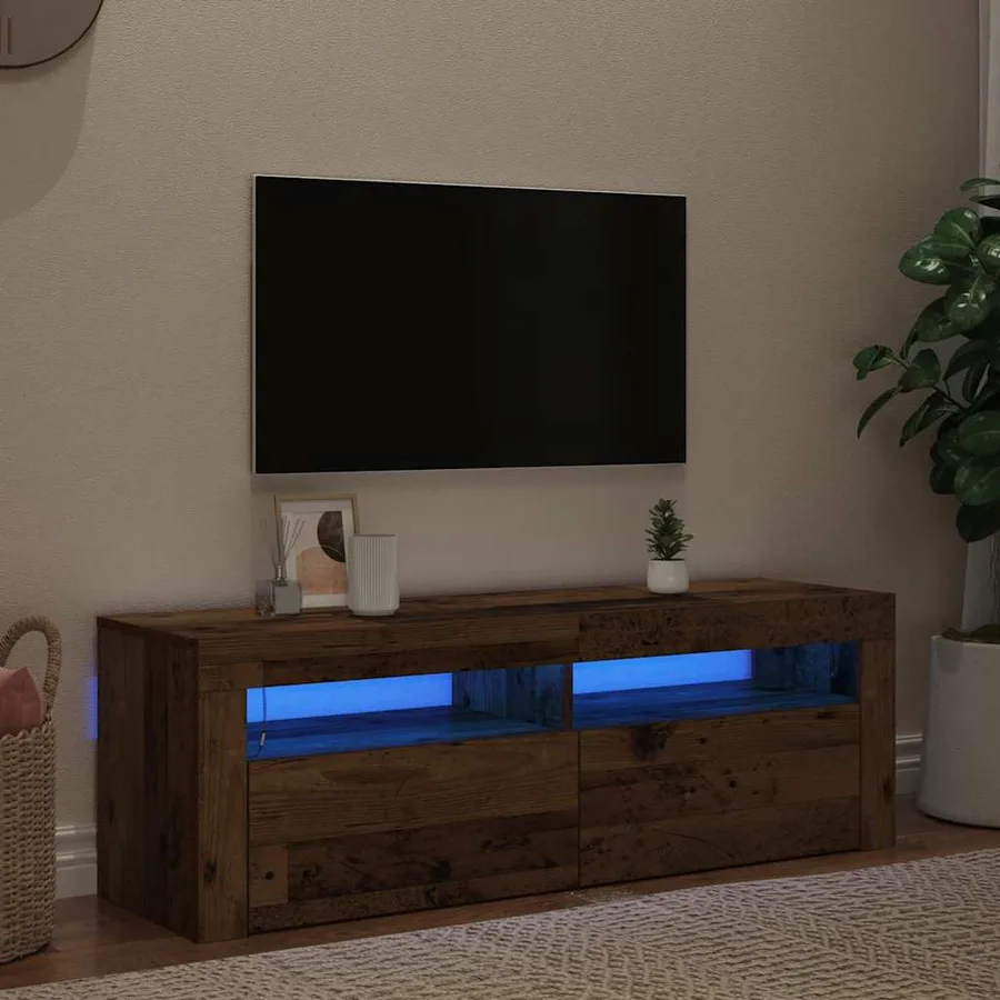 Meuble TV avec lumières LED vieux bois bois d'ingénierie - 3
