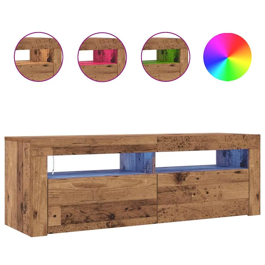 Meuble TV avec lumières LED vieux bois bois d'ingénierie - 4