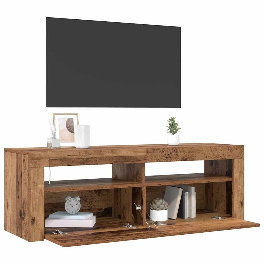 Meuble TV avec lumières LED vieux bois bois d'ingénierie - 5