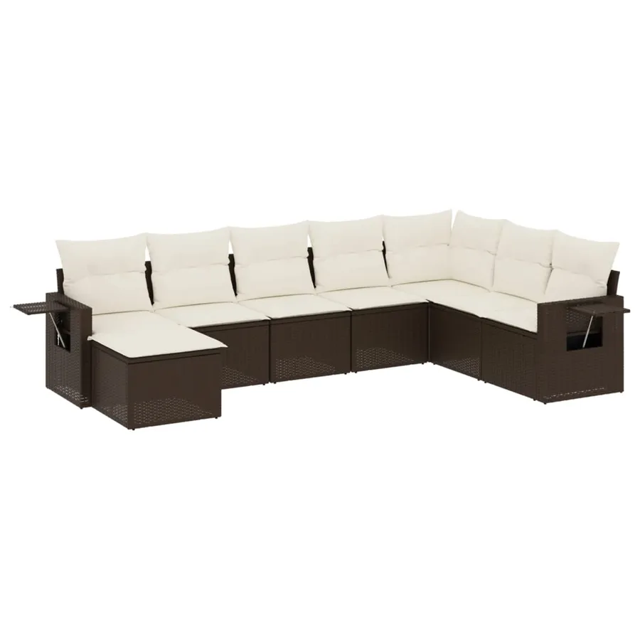Salon de jardin avec coussins 9 pcs marron résine tressée - 2