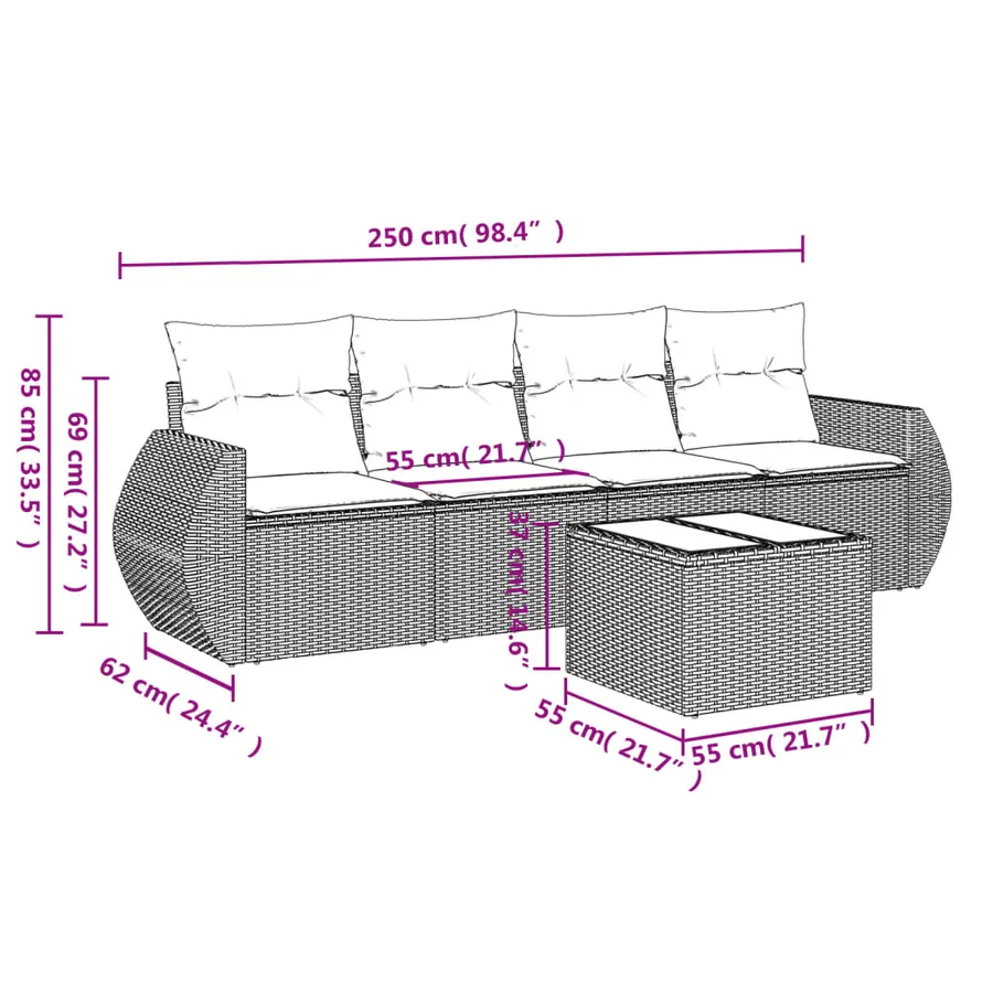 Salon de jardin avec coussins 5 pcs marron résine tressée - 3