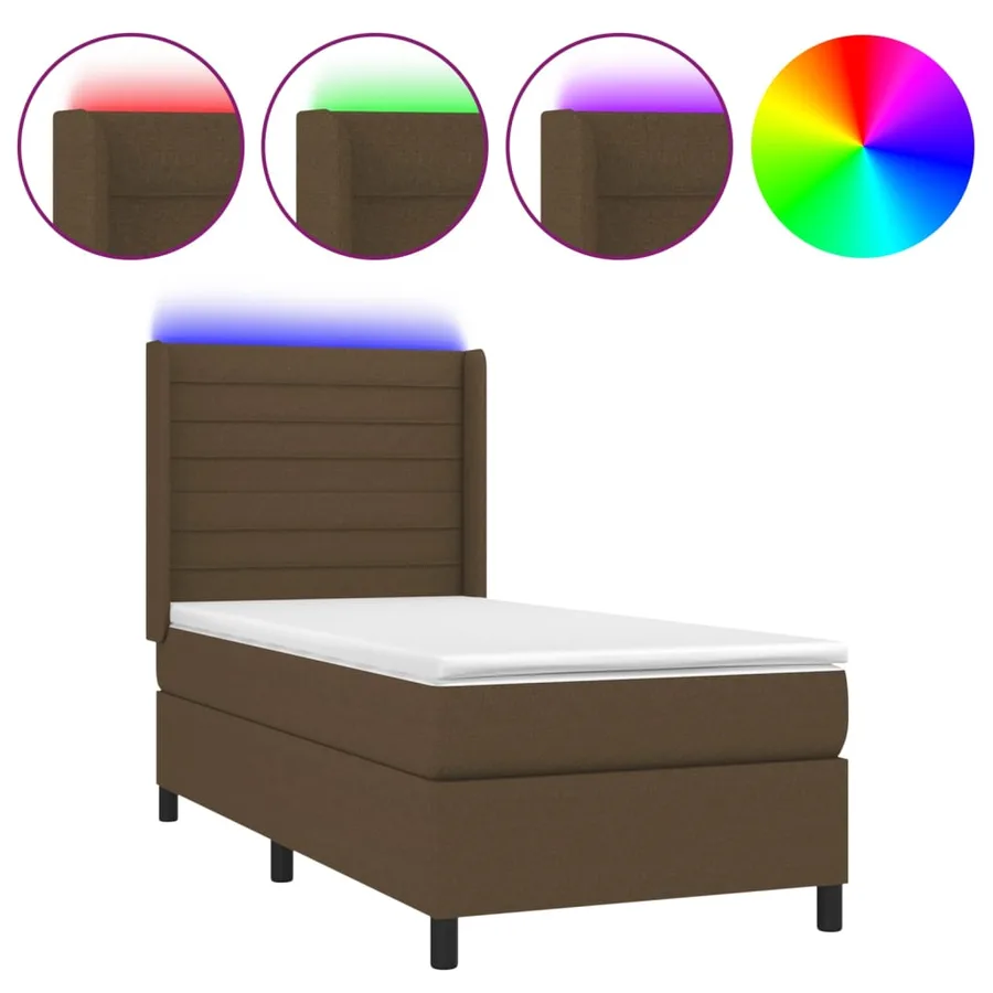 Sommier à lattes de lit matelas LED Marron foncé 90x190cm Tissu - 2