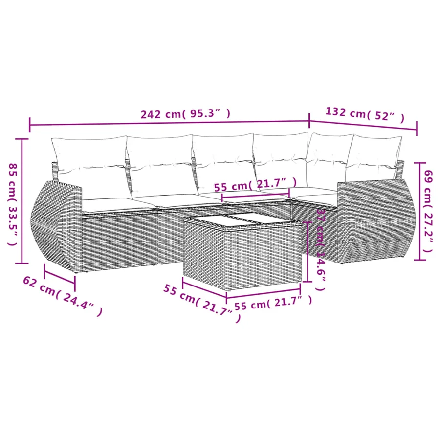 Salon de jardin avec coussins 6 pcs marron résine tressée - 8