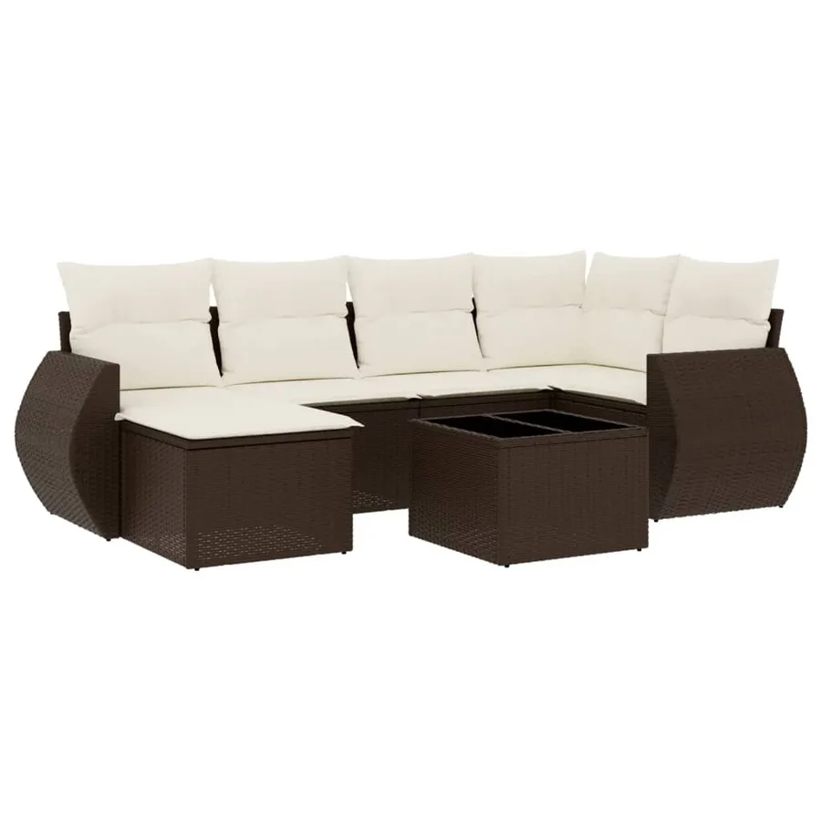 Salon de jardin avec coussins 7 pcs marron résine tressée - 2