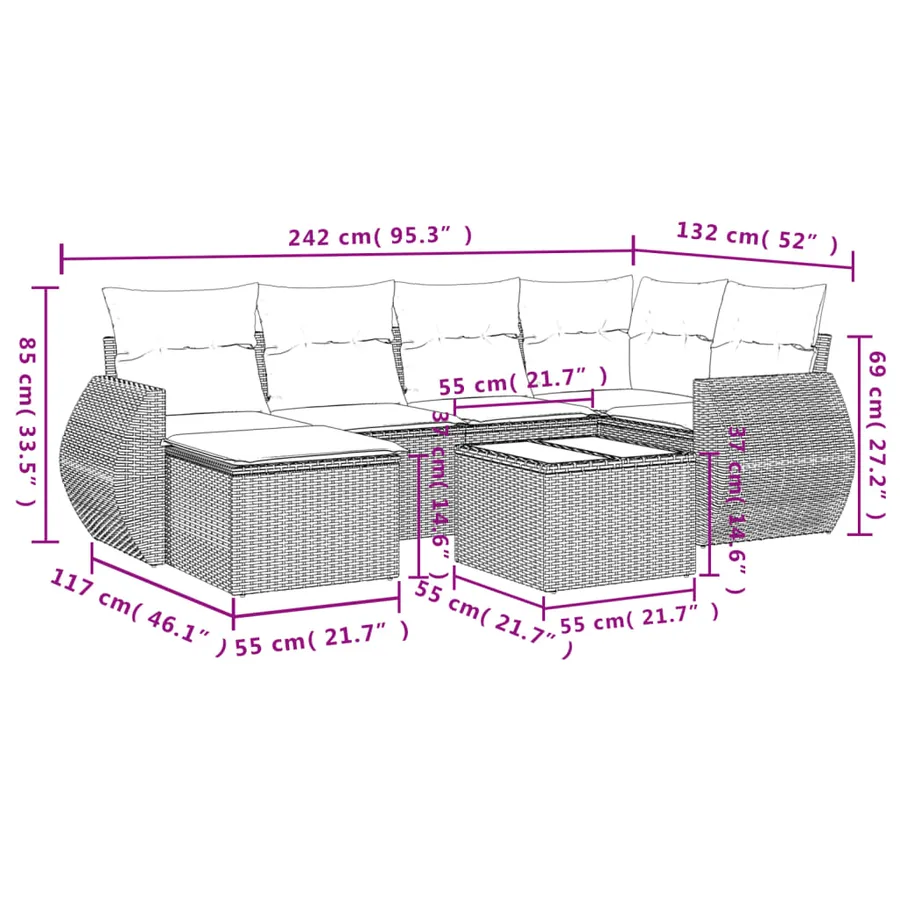 Salon de jardin avec coussins 7 pcs marron résine tressée - 9
