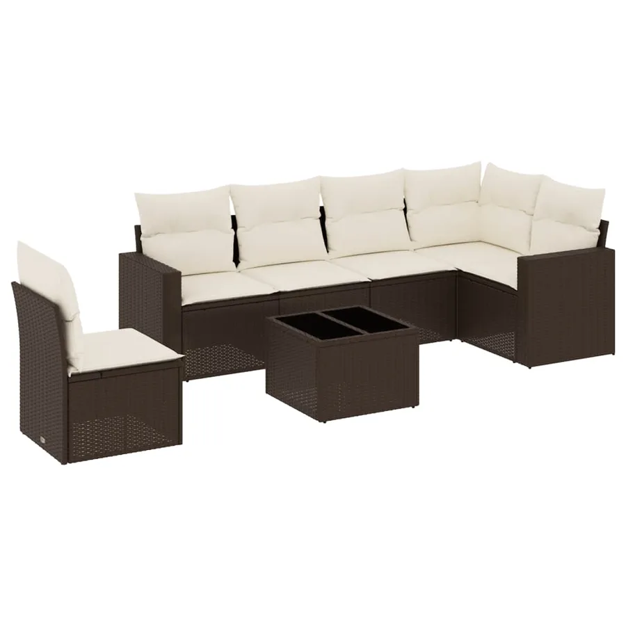 Salon de jardin avec coussins 7 pcs marron résine tressée - 2