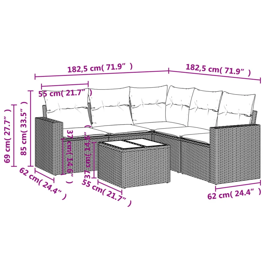 Salon de jardin avec coussins 6 pcs marron résine tressée - 3