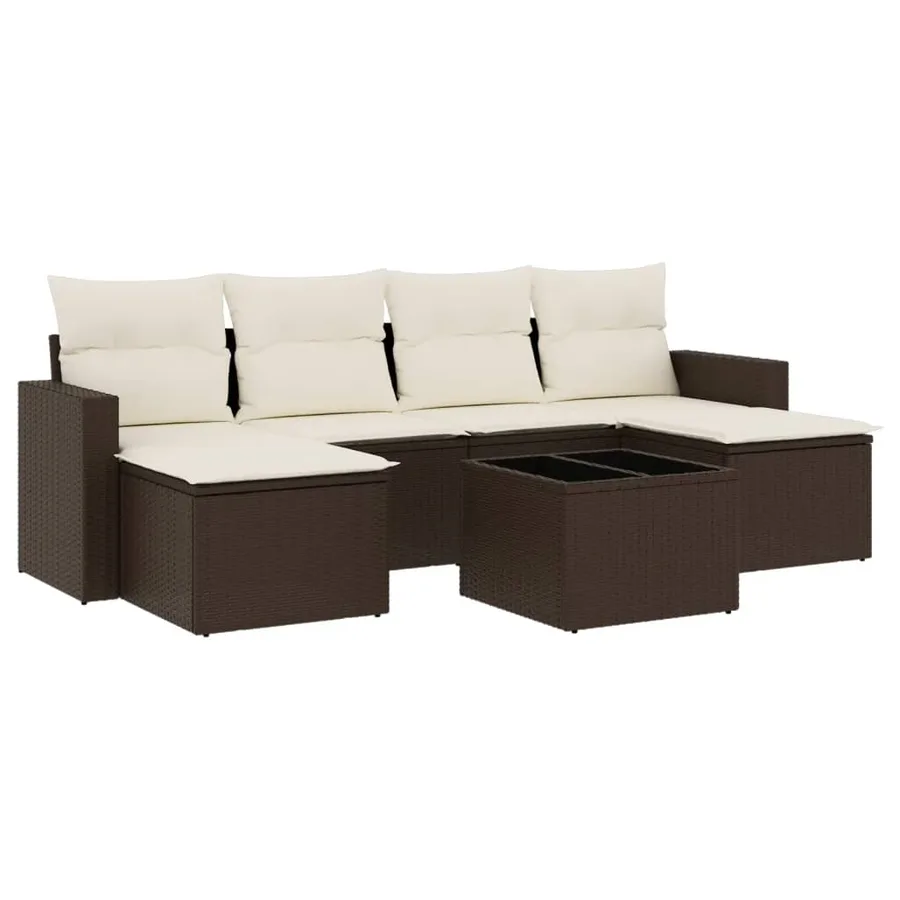 Salon de jardin avec coussins 7 pcs marron résine tressée - 2