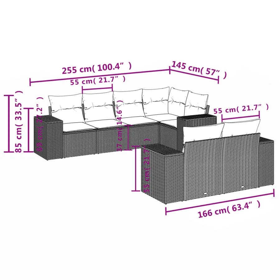 Salon de jardin avec coussins 7 pcs marron résine tressée - 3