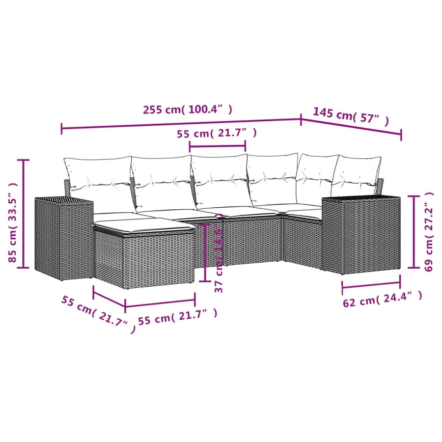 Salon de jardin avec coussins 6 pcs marron résine tressée - 3