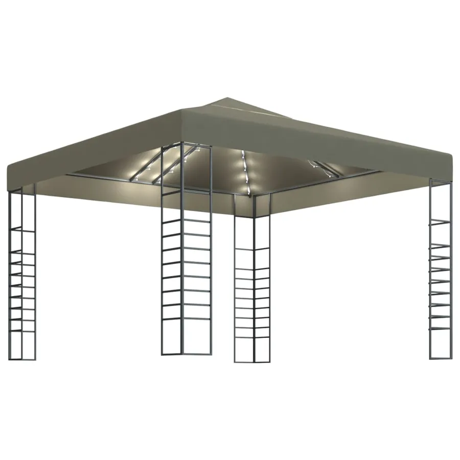 Chapiteau avec guirlande lumineuse à LED 3x3 m Taupe - 2