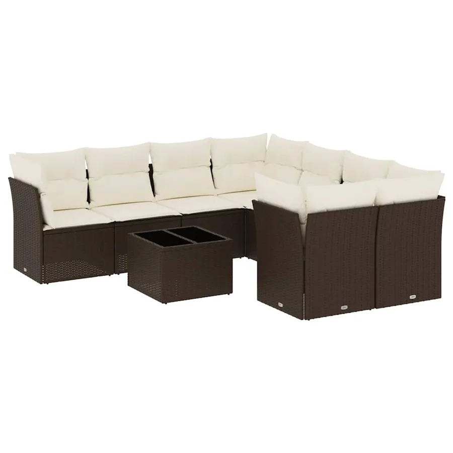 Salon de jardin avec coussins 9 pcs marron résine tressée - 2
