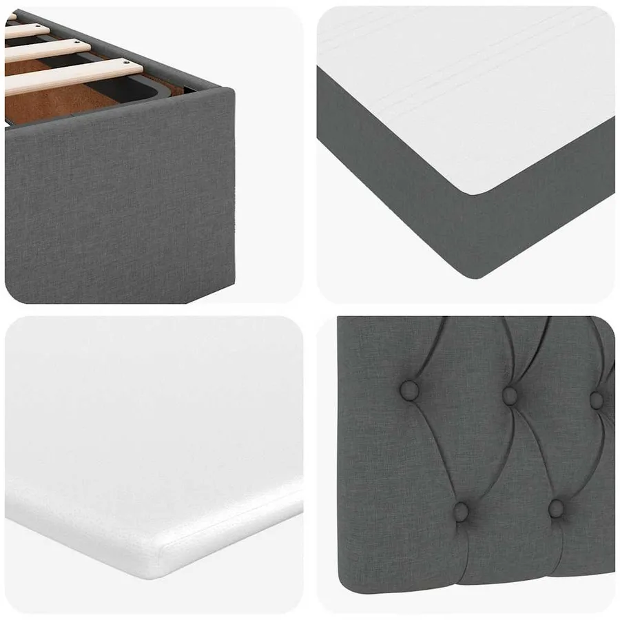 Cadre de lit ottoman avec matelas gris foncé 90x190 cm tissu - 14