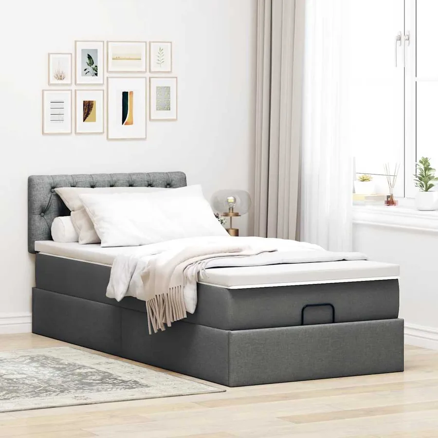 Cadre de lit ottoman avec matelas gris foncé 90x190 cm tissu - 3
