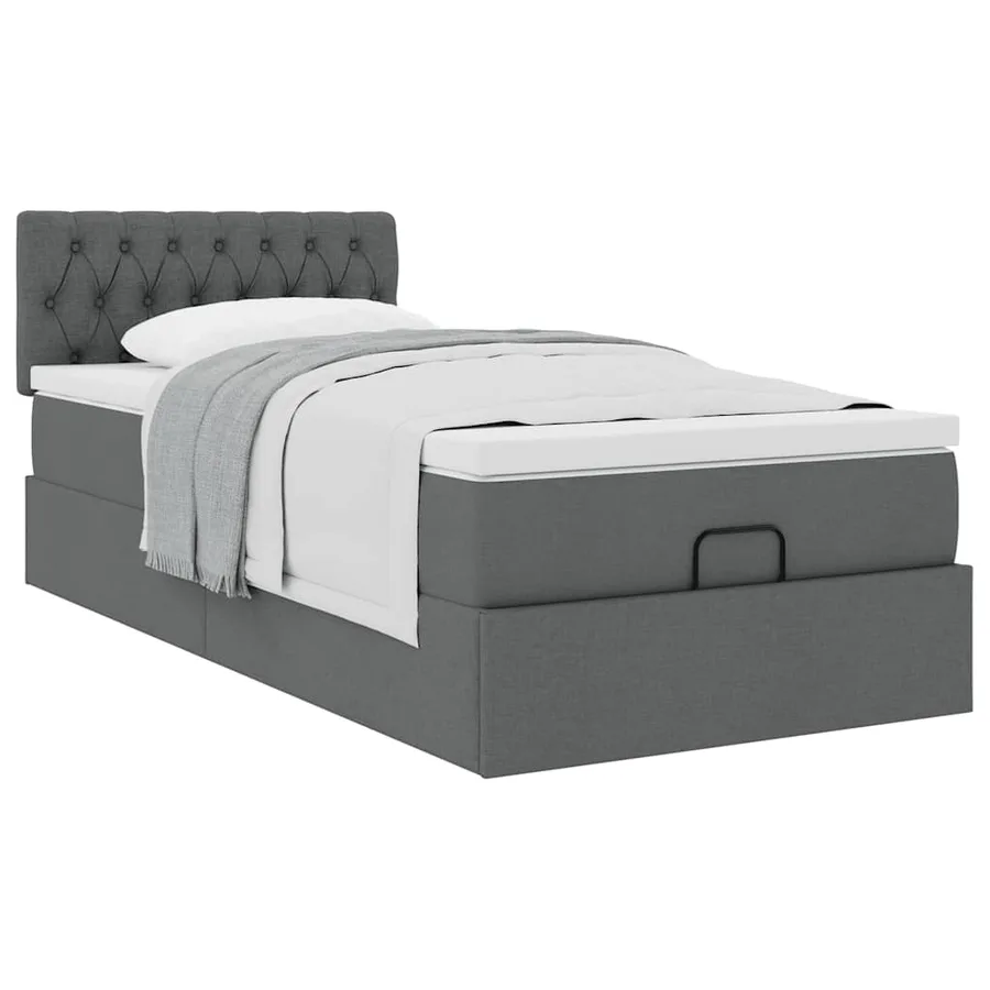 Cadre de lit ottoman avec matelas gris foncé 90x190 cm tissu - 5