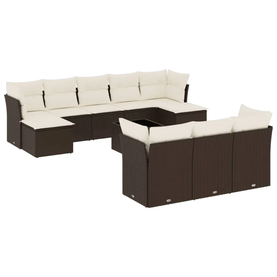 Salon de jardin et coussins 11 pcs marron résine tressée - 2