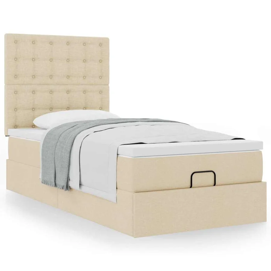 Cadre de lit ottoman avec matelas crème 90x190 cm tissu - 4