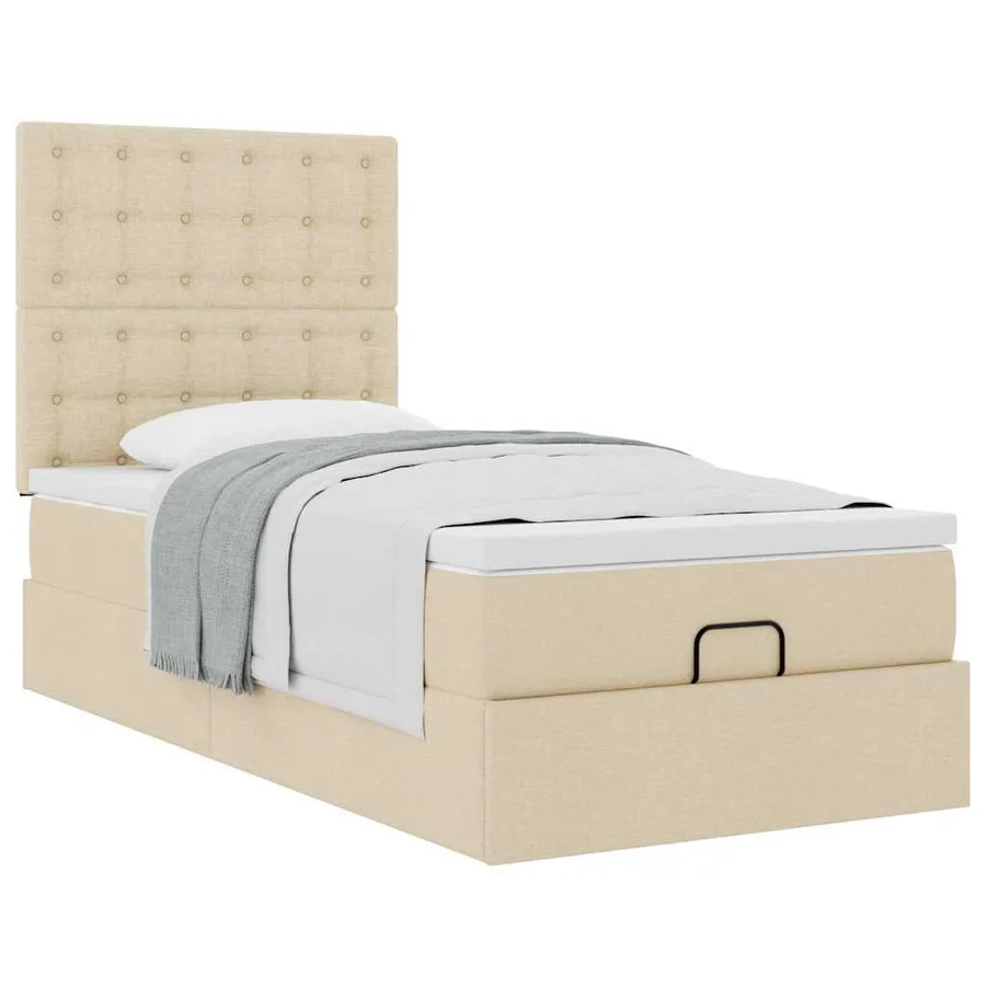 Cadre de lit ottoman avec matelas crème 90x190 cm tissu - 5