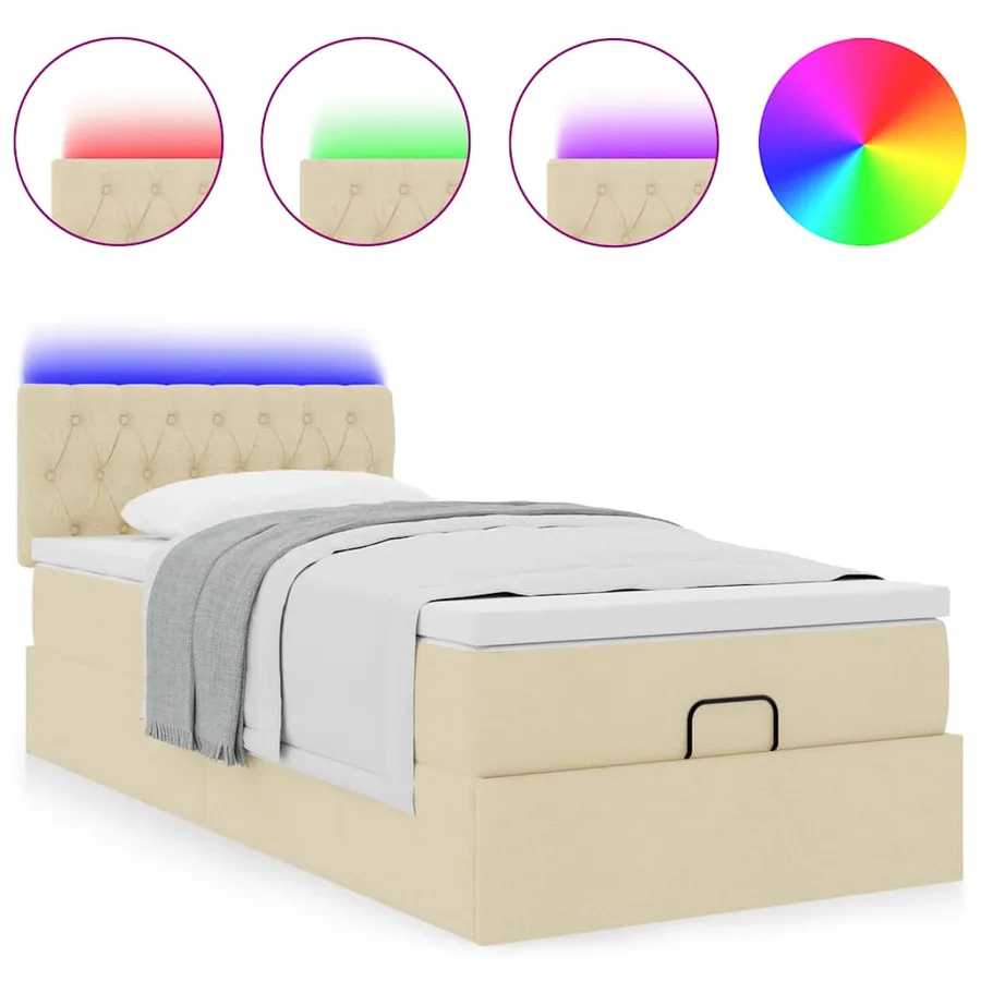 Cadre de lit ottoman avec matelas crème 90x190 cm tissu - 5
