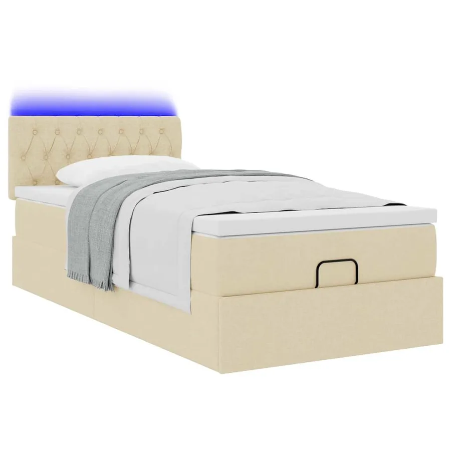 Cadre de lit ottoman avec matelas crème 90x190 cm tissu - 6