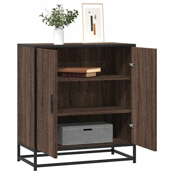 Buffet chêne marron 68x35x76 cm bois d'ingénierie et métal