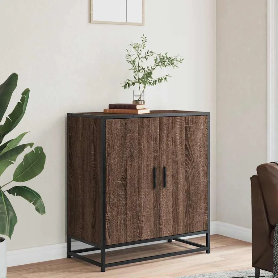 Buffet chêne marron 68x35x76 cm bois d'ingénierie et métal - 3