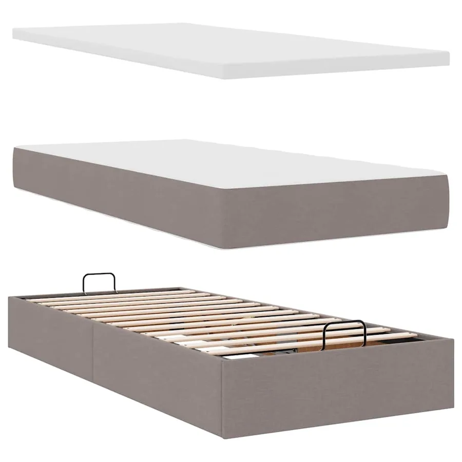 Cadre de lit ottoman avec matelas taupe 90x190 cm tissu - 8