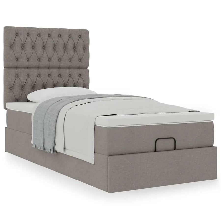 Cadre de lit ottoman avec matelas taupe 90x190 cm tissu - 4