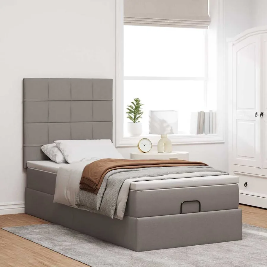 Cadre de lit ottoman avec matelas taupe 90x190 cm tissu - 3