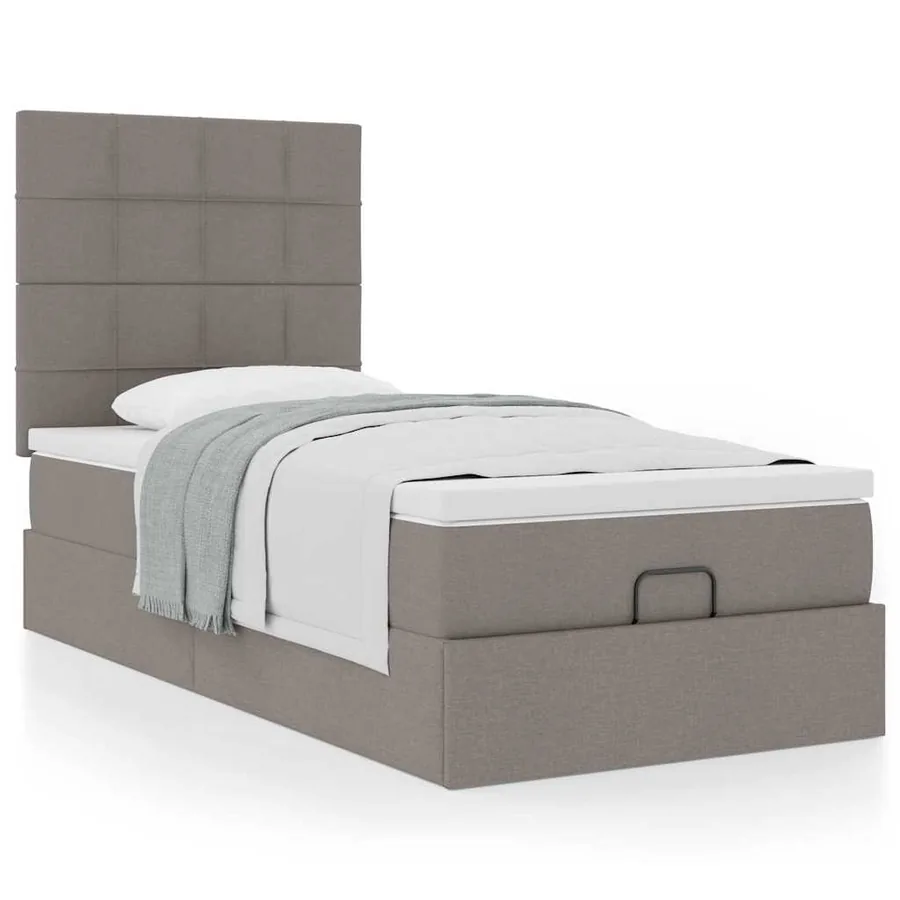 Cadre de lit ottoman avec matelas taupe 90x190 cm tissu - 4