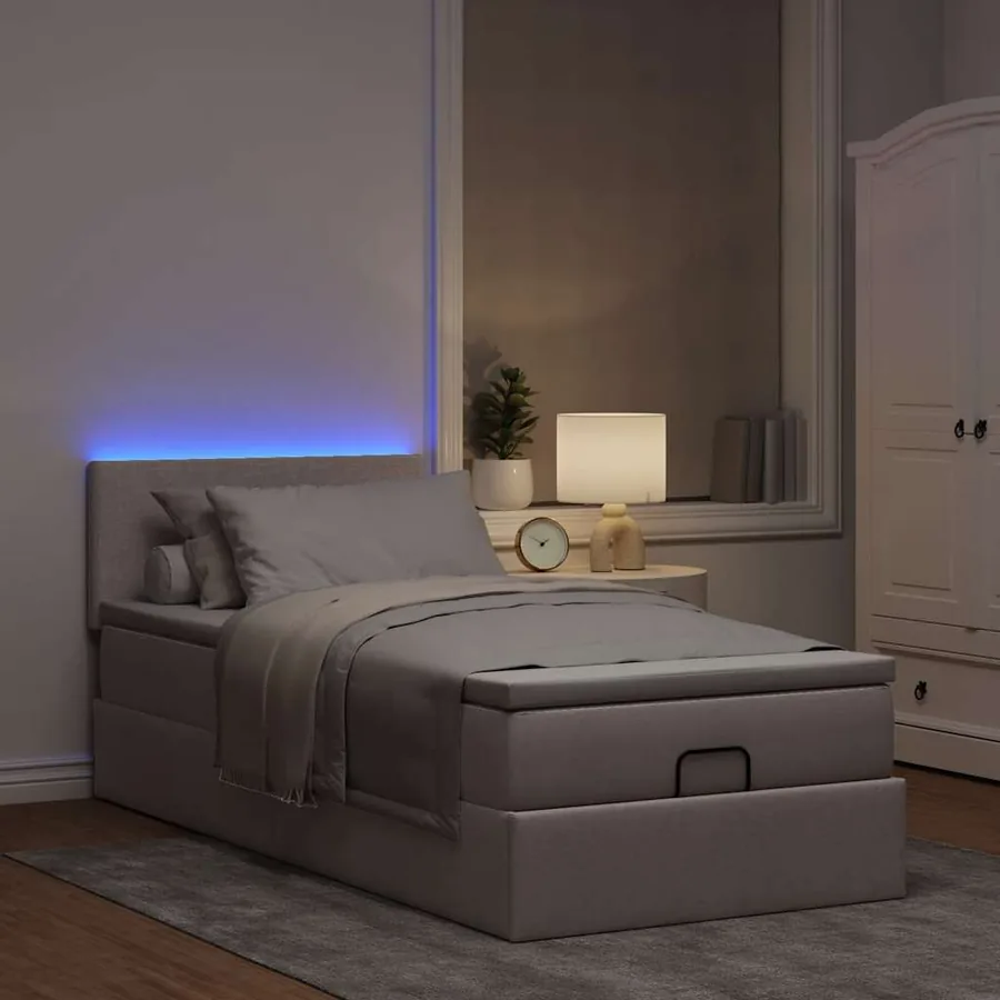 Cadre de lit ottoman avec matelas taupe 80x200 cm tissu - 3