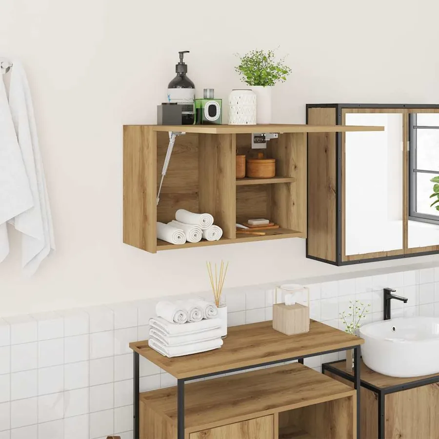 Armoire murale de bain chêne artisanal bois d'ingénierie