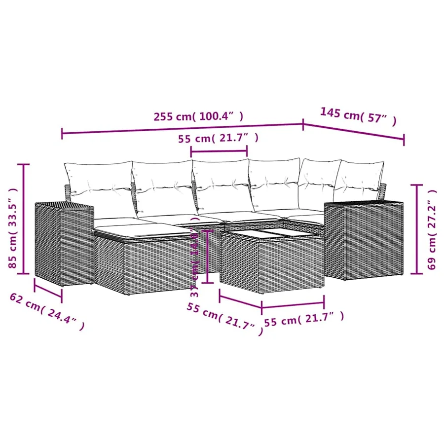Salon de jardin avec coussins 7 pcs marron résine tressée - 9