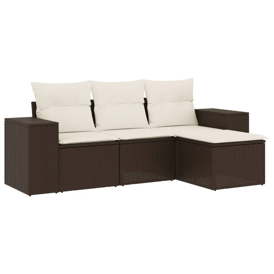 Salon de jardin 4 pcs avec coussins marron résine tressée - 2