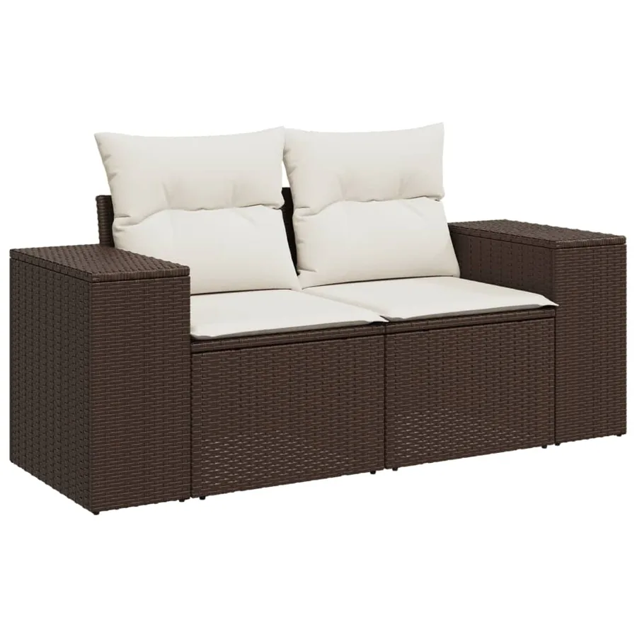 Salon de jardin 4 pcs avec coussins marron résine tressée - 6