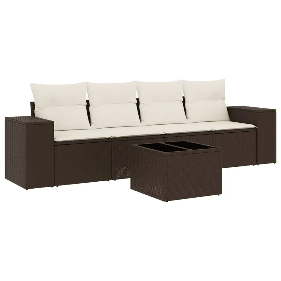Salon de jardin avec coussins 5 pcs marron résine tressée - 2
