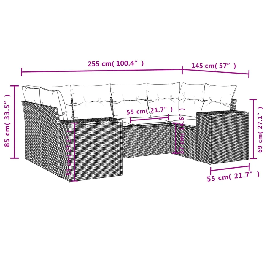 Salon de jardin avec coussins 6 pcs marron résine tressée - 7