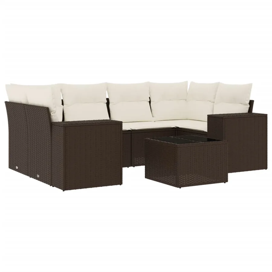 Salon de jardin avec coussins 7 pcs marron résine tressée - 2